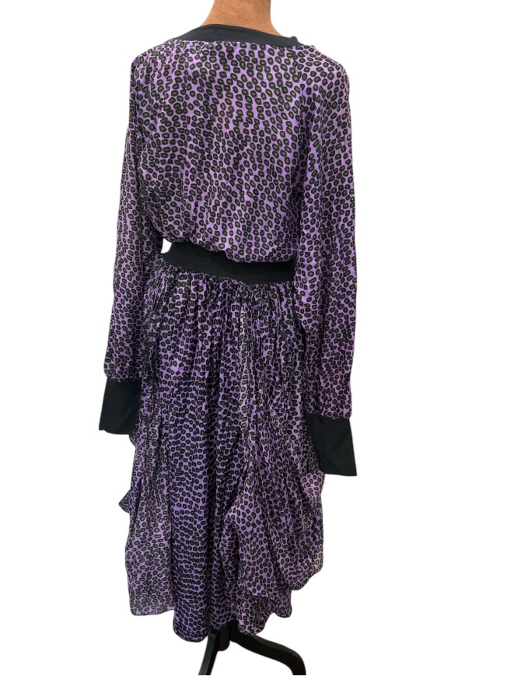 Vintage EXILE Bari Jay 100% Silk Purple Animal Print Goth Dolman Draped Dress M - Picture 8 of 12